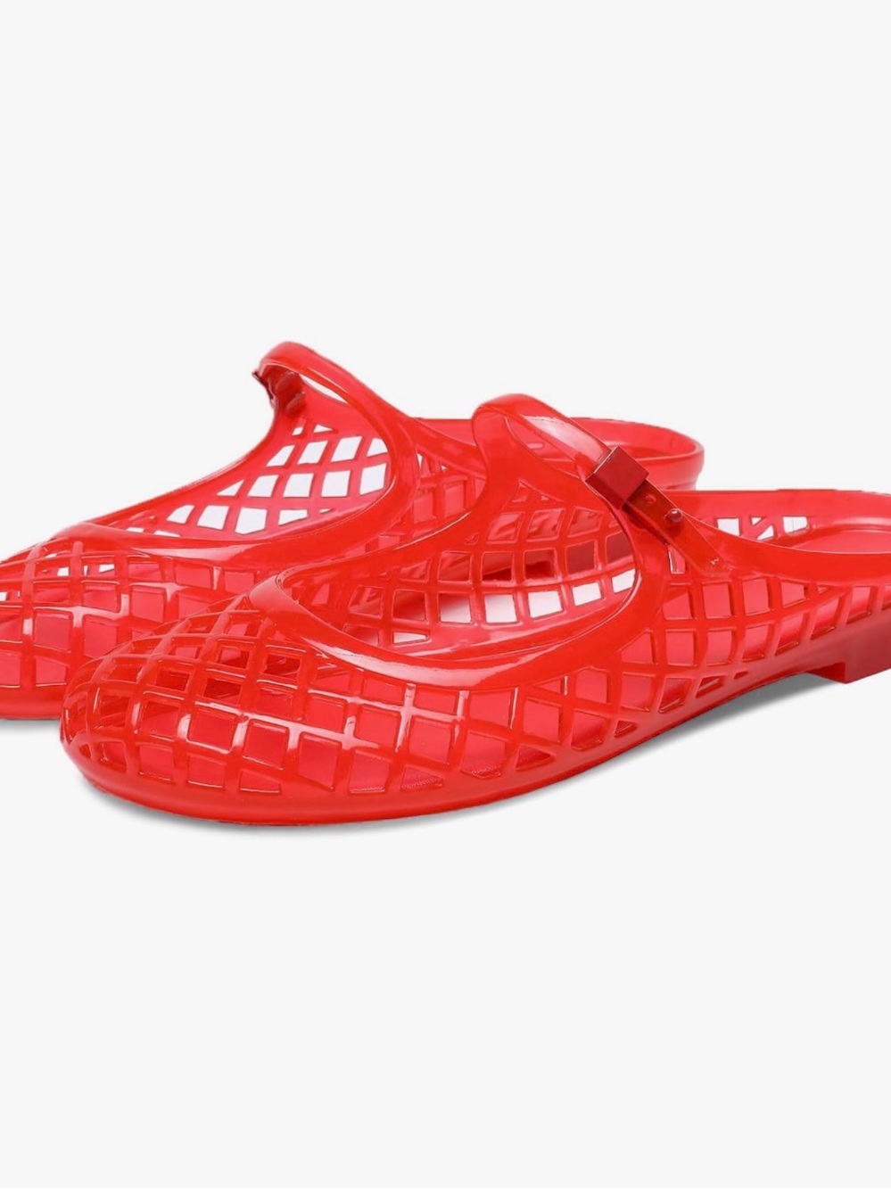 Red Lattice Mary Jane Jelly Mules - Women Shoes